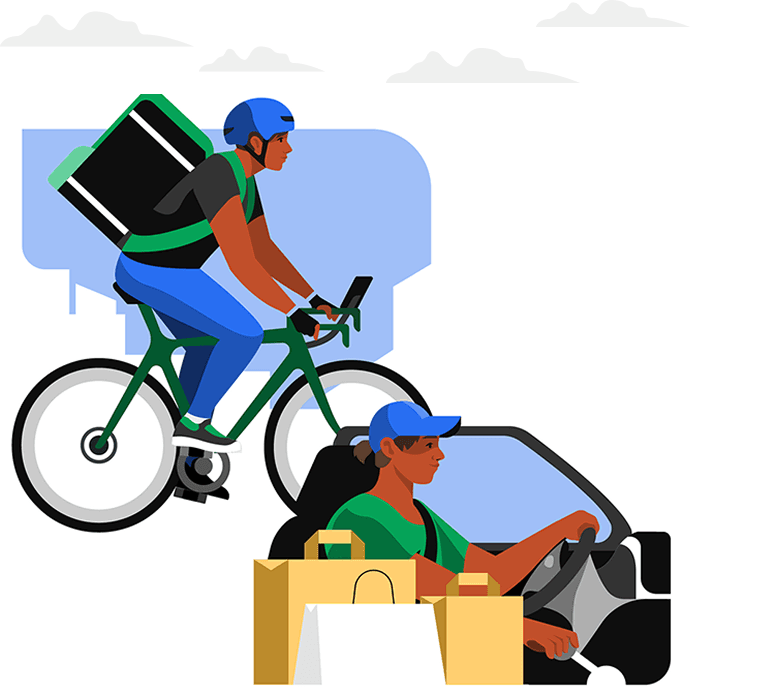 Yonne courier delivering packages by bike and car